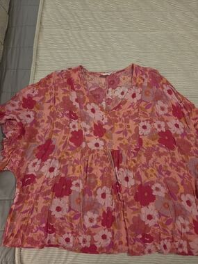 ANDREE BY UNIT Pink Floral V-Neck Tunic Size XL